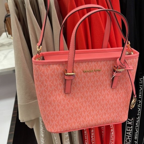 Michael Kors Jet Set Travel XS Carryall Tote Top Zip Tote Grapefruit - Picture 12 of 16